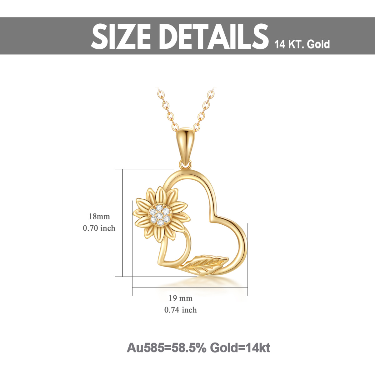 Collier en or 14K Moissanite Sunflower & Heart Pendant Necklace-5