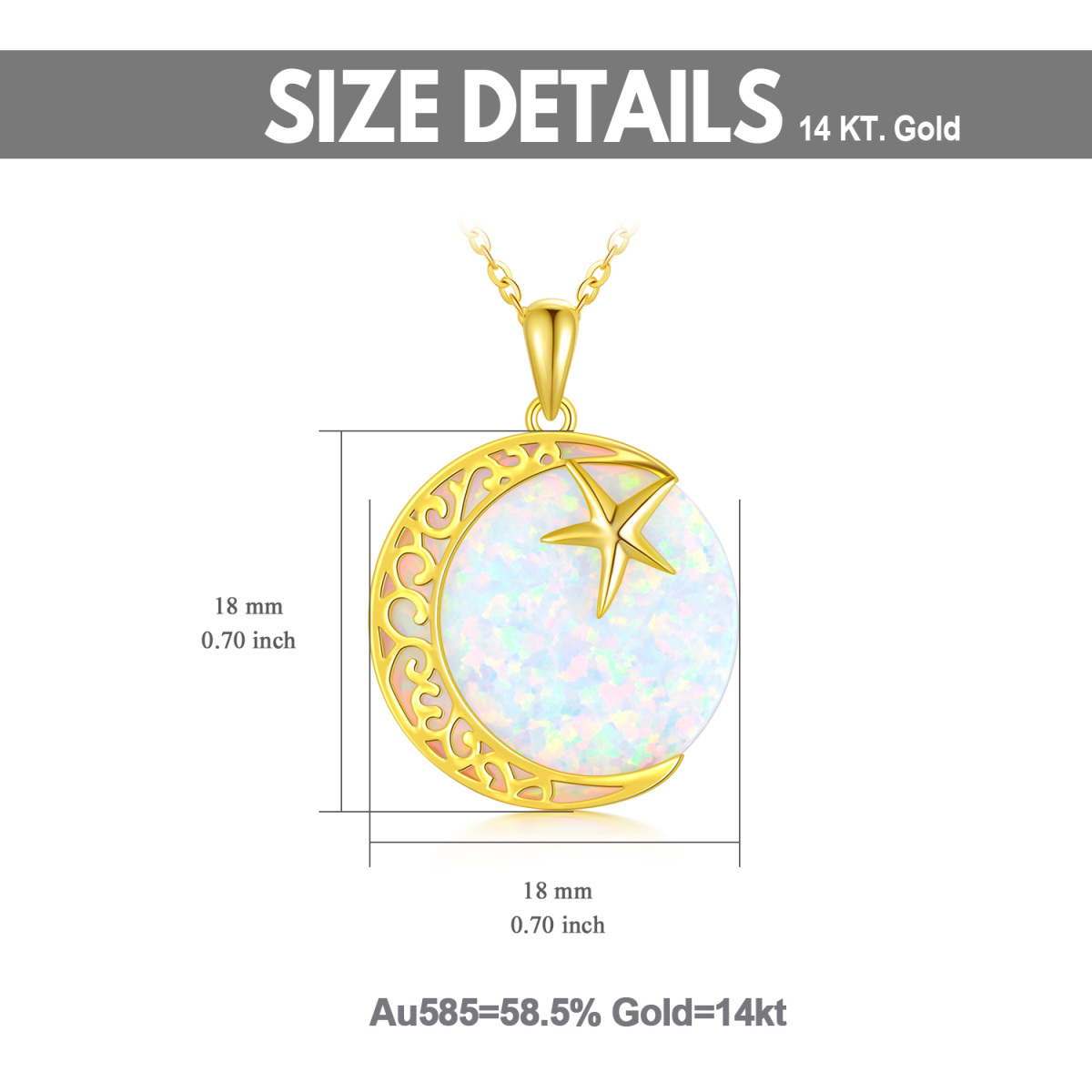 14K Gold Opal Moon Pendant Necklace-5