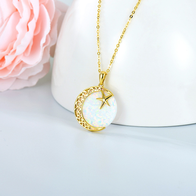 14K Gold Opal Moon Pendant Necklace-2