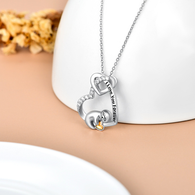 Sterling Silver Heart Shaped Crystal Sloth & Heart Pendant Necklace with Engraved Word-3