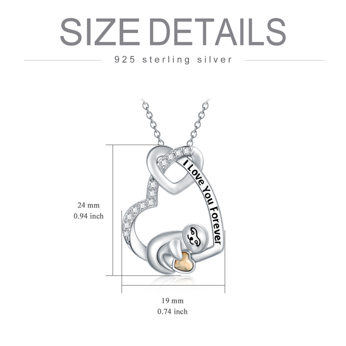 Sterling Silber Herz geformt Kristall Faultier & Herz Anhänger Halskette mit eingraviertem-5