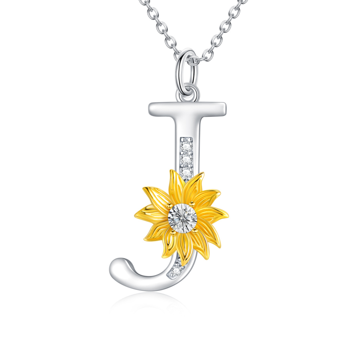 Collier en argent sterling avec pendentif tournesol en cristal bicolore et lettre initiale-1