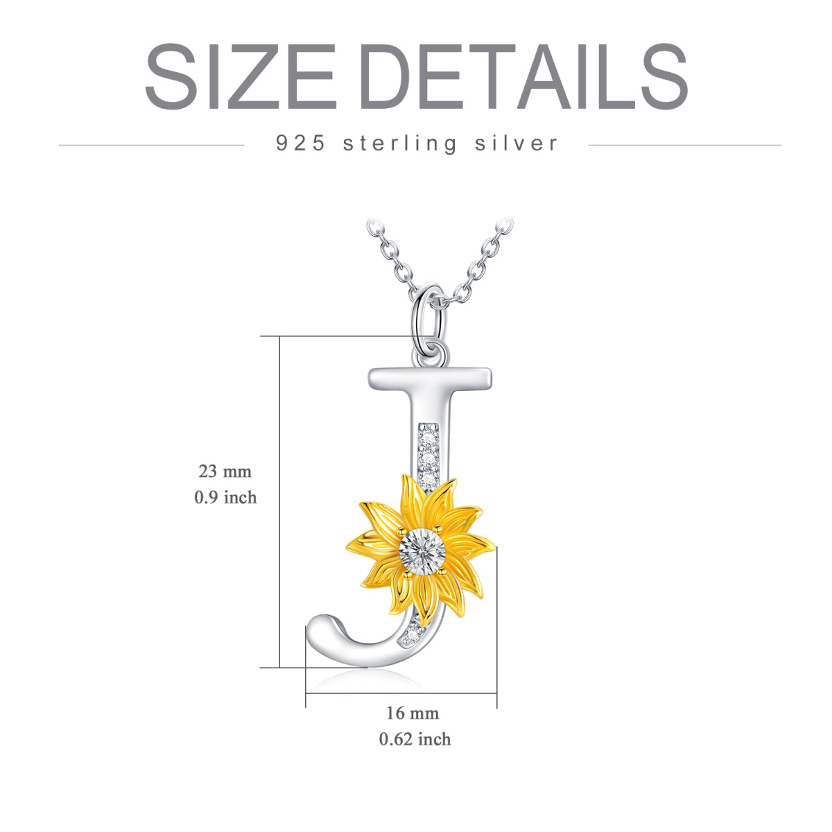 Collier en argent sterling avec pendentif tournesol en cristal bicolore et lettre initiale-5