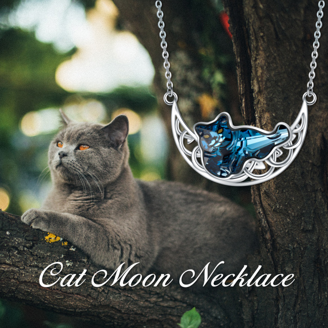 Collier en argent sterling avec pendentif en forme de coeur, chat en cristal, noeud celtiq-5