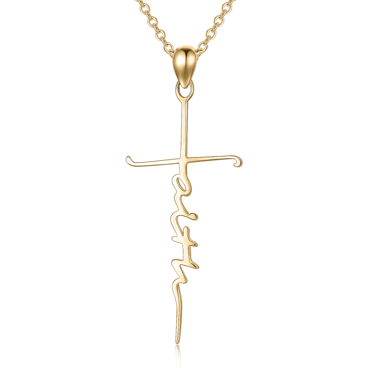 Collier en argent sterling avec pendentif croix plaqué or jaune avec mot gravé-1