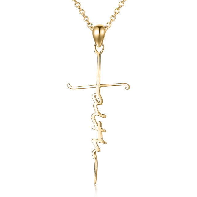Sterling Silver with Yellow Gold Plated Cross Pendant Necklace with Engraved Word-0