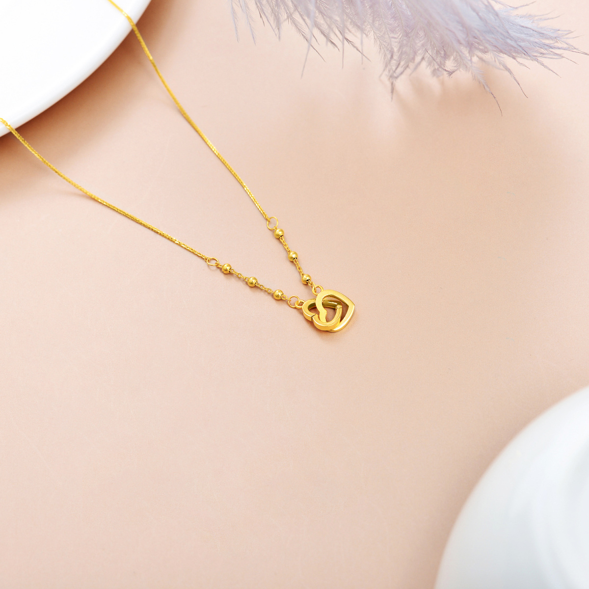 18K Gold Heart With Heart Pendant Necklace-4
