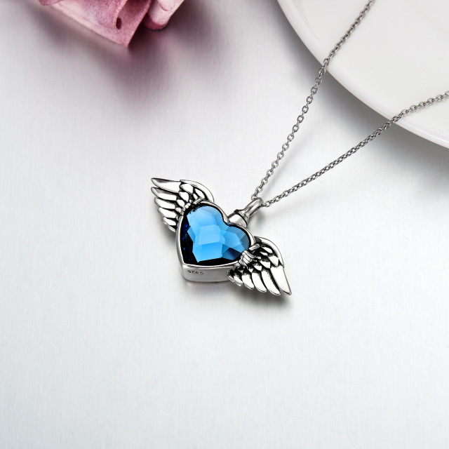 Sterling Silver Heart Shaped Crystal Angel Wing & Heart Urn Necklace for Ashes-4