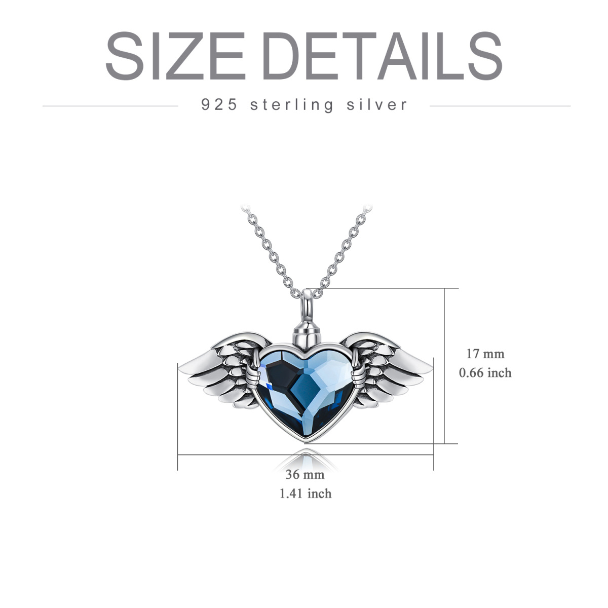 Sterling Silver Heart Shaped Crystal Angel Wing & Heart Urn Necklace for Ashes-5