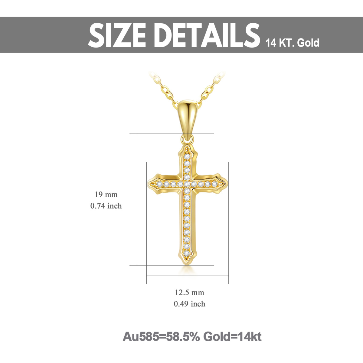 14K Gold kreisförmiger Moissanit Kreuz Anhänger Halskette-5