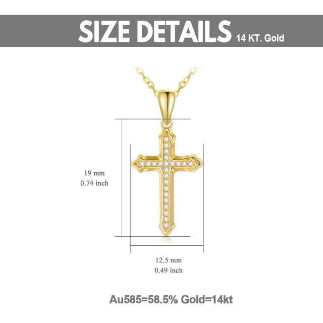 14K Gold Circular Shaped Moissanite Cross Pendant Necklace-4