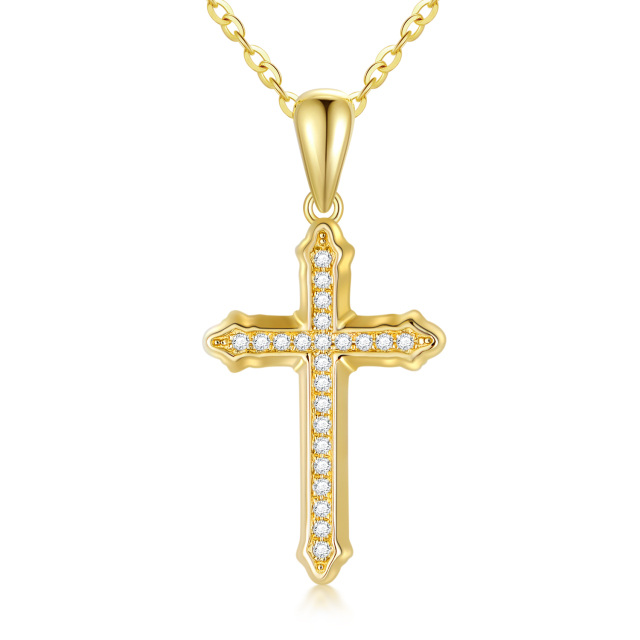 14K Gold Circular Shaped Moissanite Cross Pendant Necklace-0