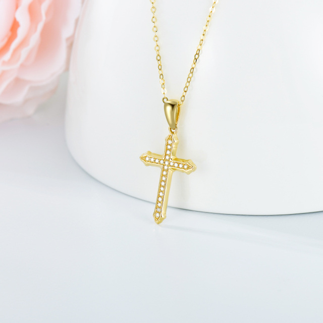 14K Gold Circular Shaped Moissanite Cross Pendant Necklace-2