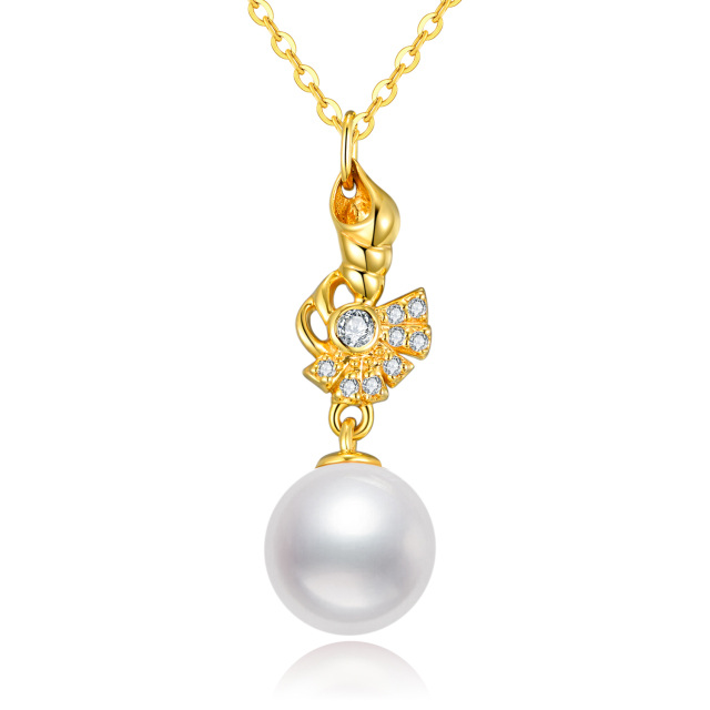 10K Gold Pearl & Cubic Zirconia Conch Pendant Necklace-1
