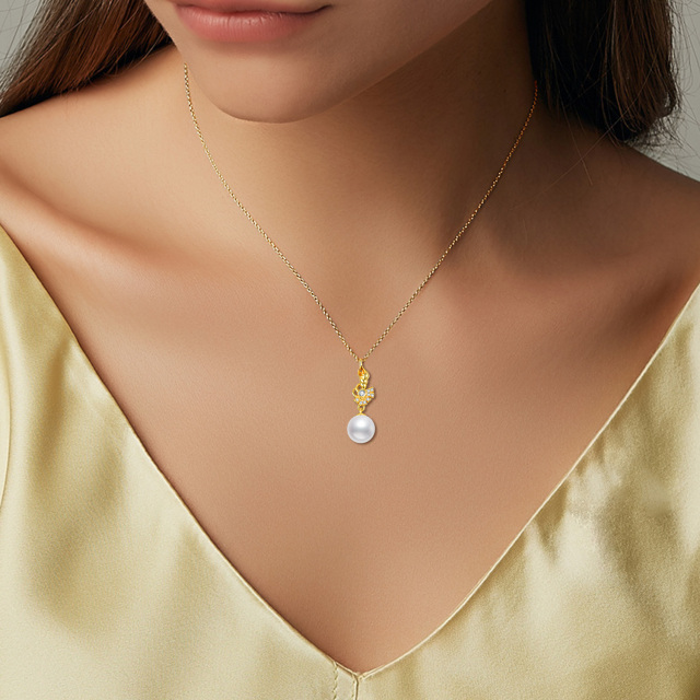 10K Gold Pearl & Cubic Zirconia Conch Pendant Necklace-2