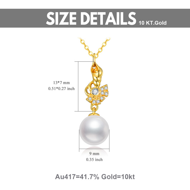 10K Gold Pearl & Cubic Zirconia Conch Pendant Necklace-5