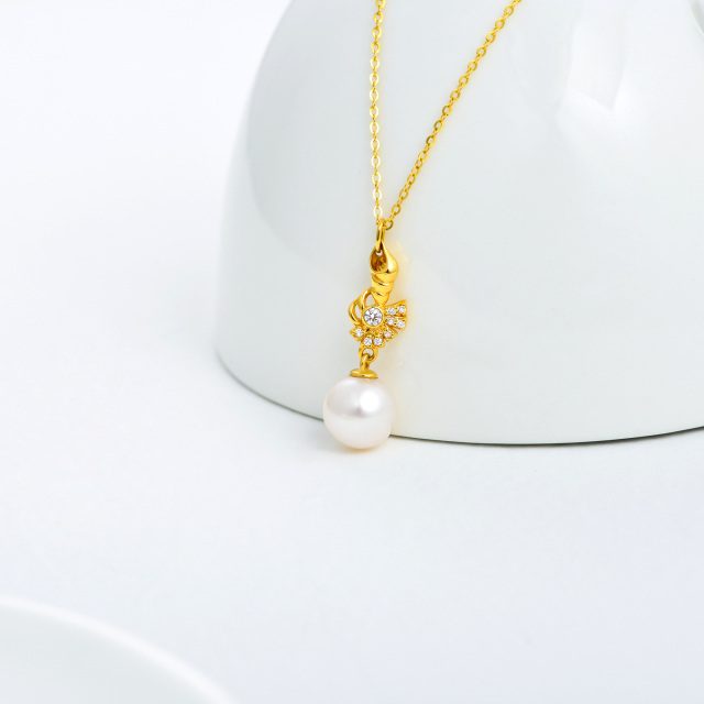10K Gold Pearl & Cubic Zirconia Conch Pendant Necklace-4