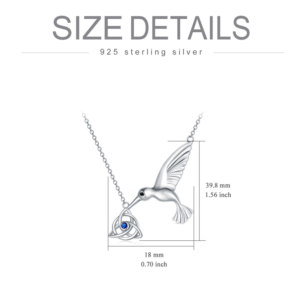 Sterling Silber kreisförmig Cubic Zirkonia Kolibri & keltischen Knoten Anhänger Halskette-5