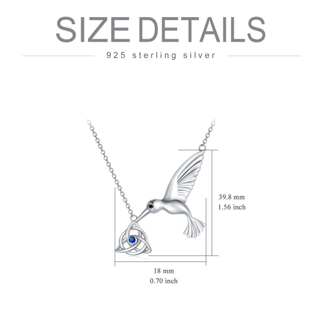 Sterling Silver Circular Shaped Cubic Zirconia Hummingbird & Celtic Knot Pendant Necklace-4