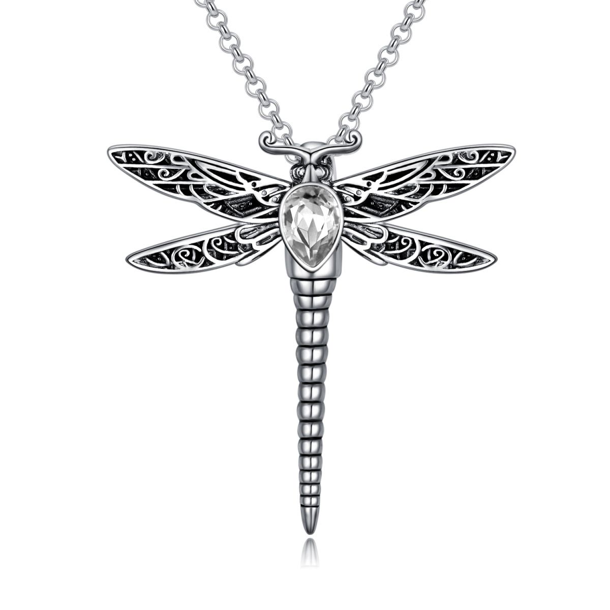 Sterling Silver Crystal Dragonfly Urn Necklace for Ashes-1