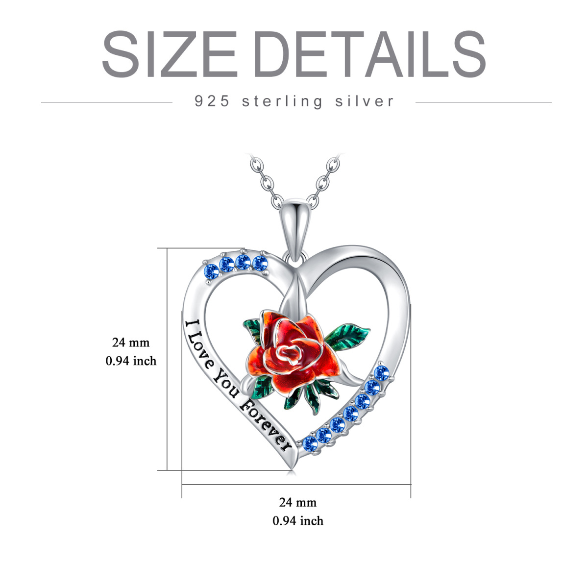 Sterling Silver Circular Shaped Cubic Zirconia Rose & Heart Pendant Necklace-5