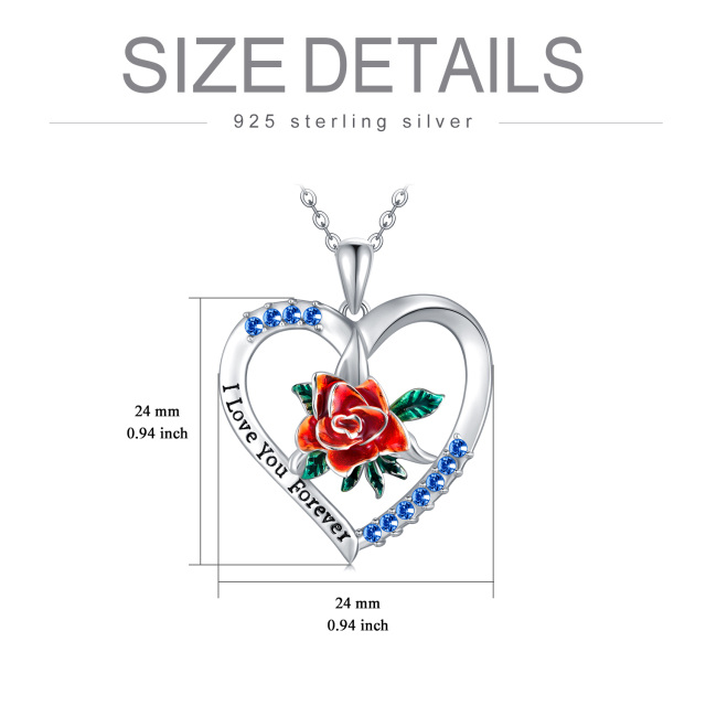 Sterling Silver Circular Shaped Cubic Zirconia Rose & Heart Pendant Necklace-4