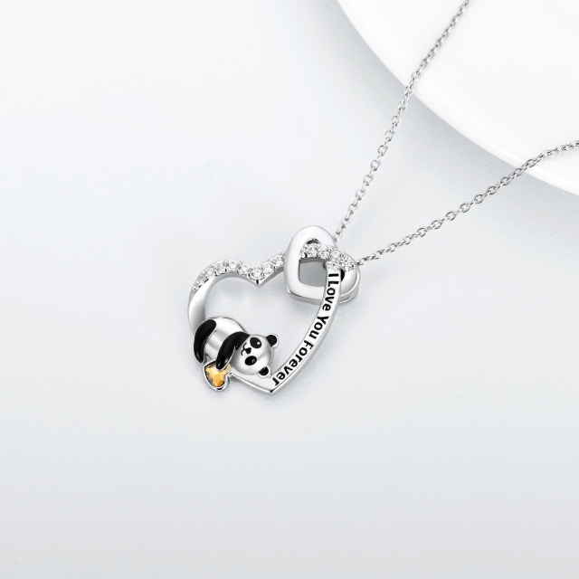 Srebrny naszyjnik z cyrkoniami w kształcie serca i pandą z wygrawerowanym słowem-4
