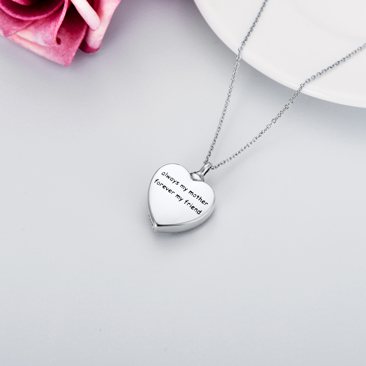 Sterling Silver Mother & Daughter Heart Urn necklace with Engraved Word-5