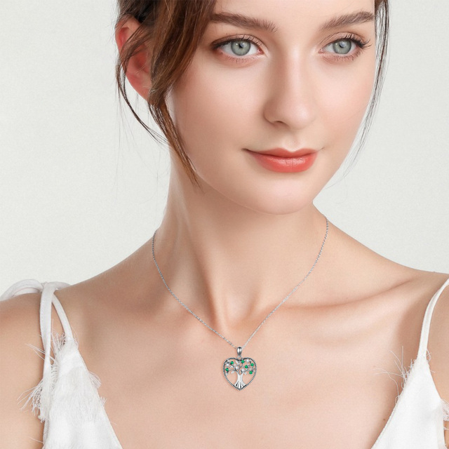 Collier en argent sterling avec pendentif arbre de vie et cœur en zircon cubique de forme-1