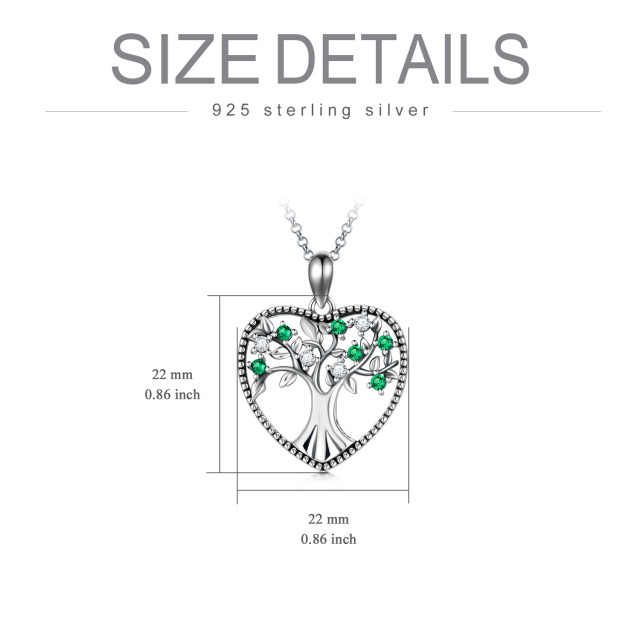 Sterling Silver Circular Shaped Cubic Zirconia Tree Of Life & Heart Pendant Necklace-5