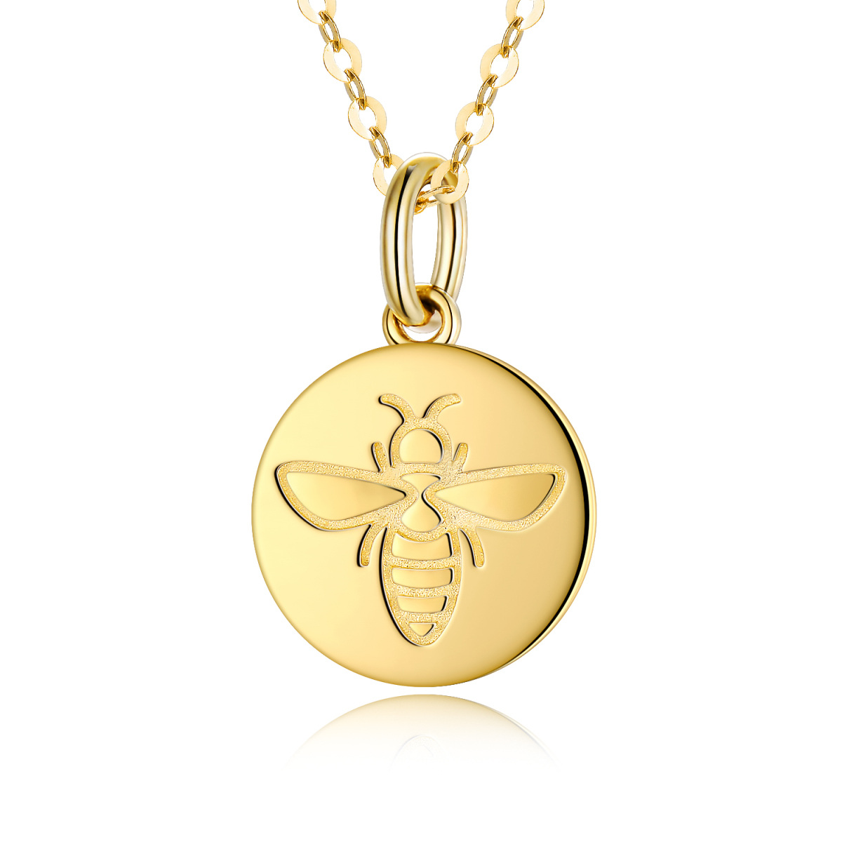 9K Gold Bee & Round Pendant Necklace-1