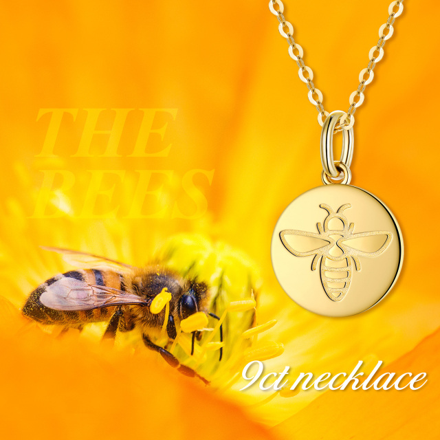 9K Gold Bee & Round Pendant Necklace-3