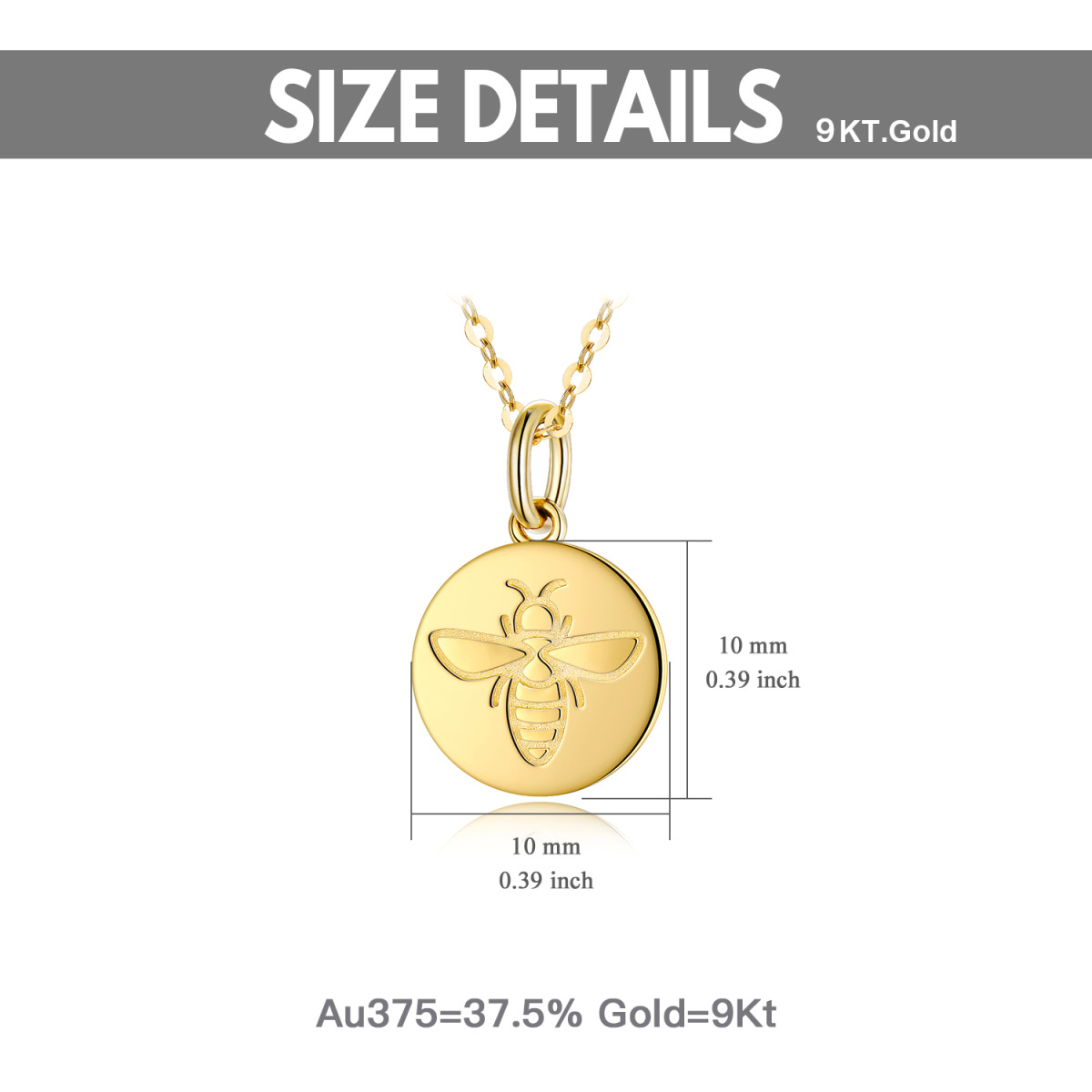 9K Gold Bee & Round Pendant Necklace-6