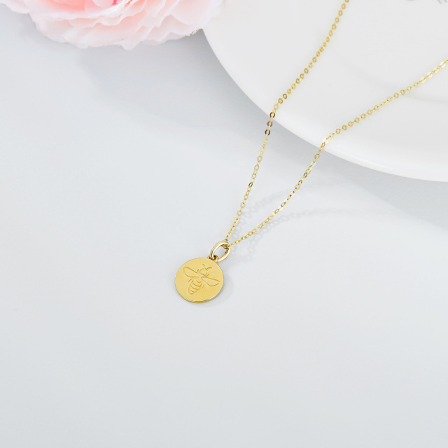 9K Gold Bee & Round Pendant Necklace-5