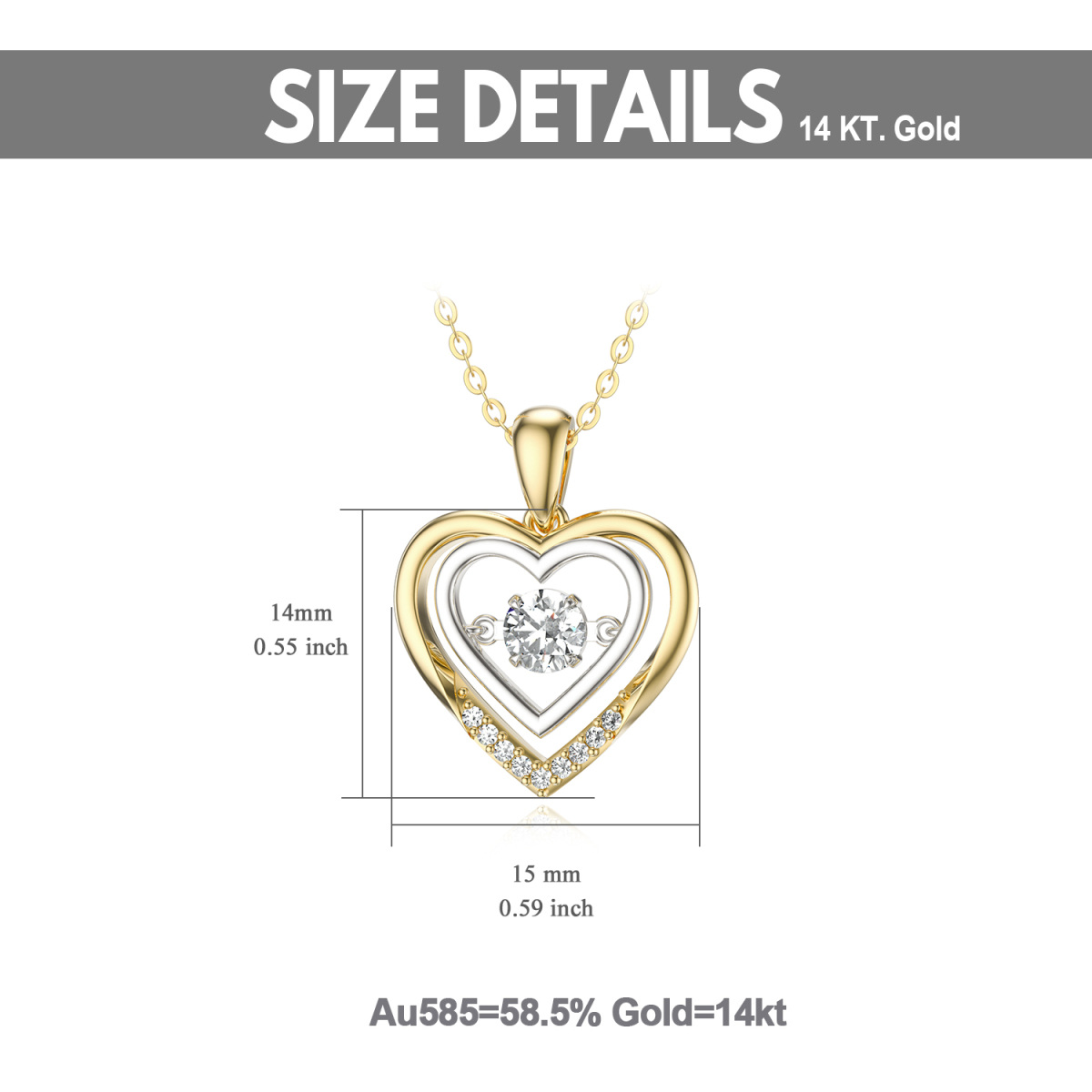 Collar de oro de 14 quilates con colgante circular en forma de corazón de moissanita-7