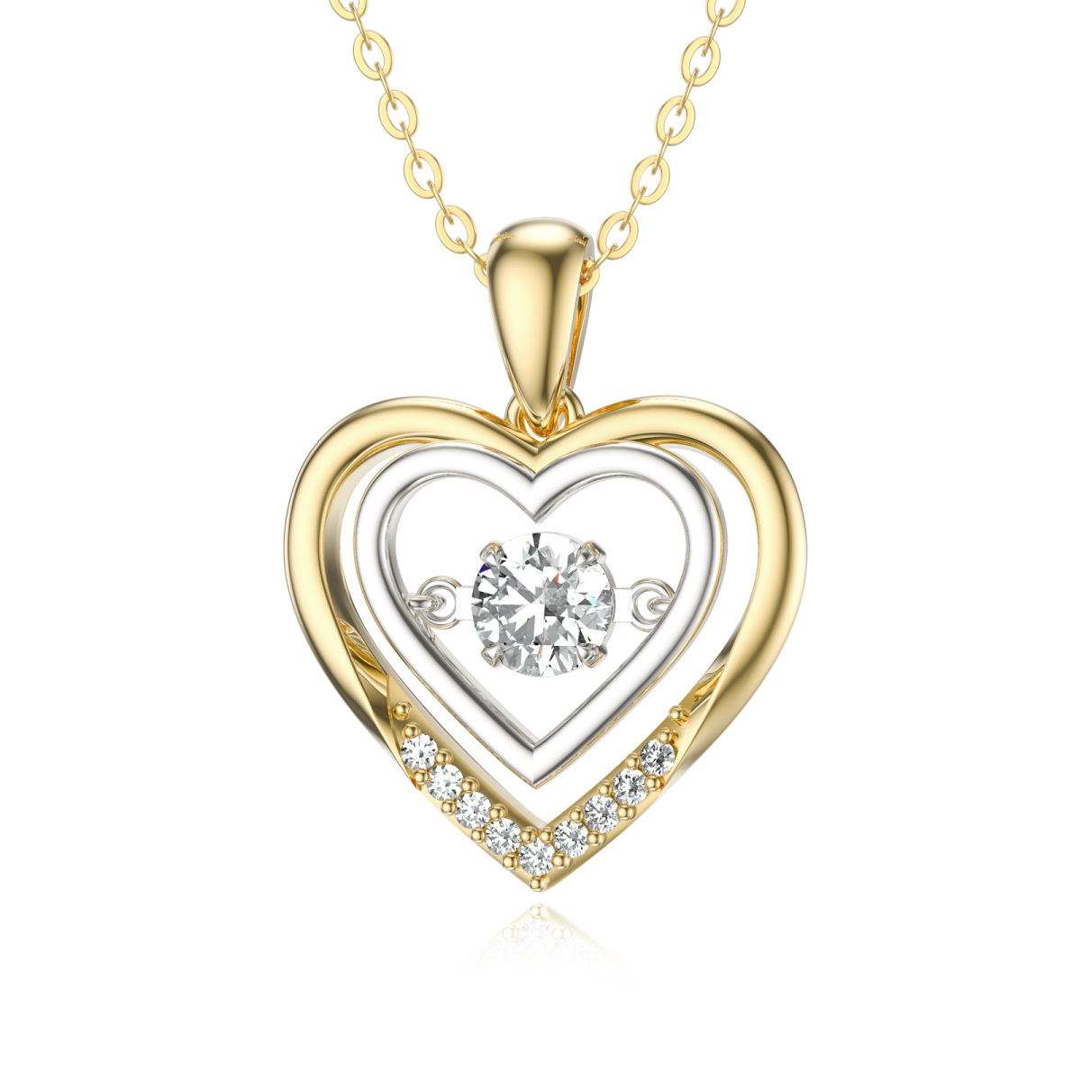 14K Gold Circular Shaped Moissanite Heart Pendant Necklace-1