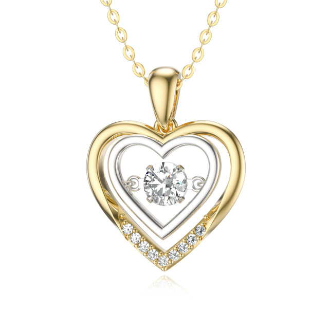 14K Gold Circular Shaped Moissanite Heart Pendant Necklace-0