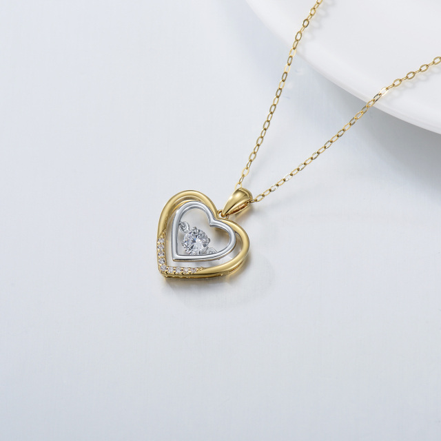 14K Gold Circular Shaped Moissanite Heart Pendant Necklace-4