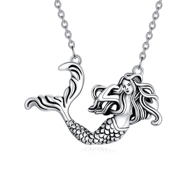 Sterling Silver Mermaid Pendant Necklace-0
