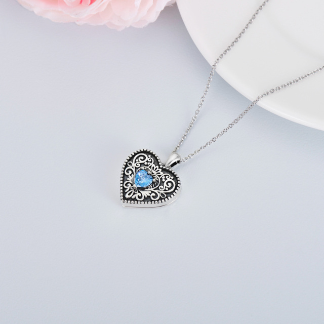 Sterling Silver Heart Shaped Cubic Zirconia Personalized Photo & Heart Personalized Photo Locket Necklace with Engraved Word-4