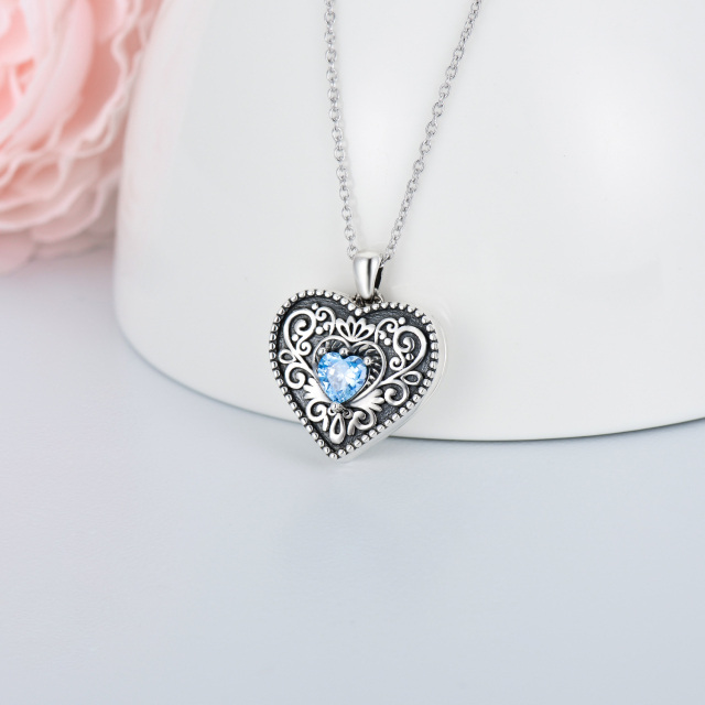 Sterling Silver Heart Shaped Cubic Zirconia Personalized Photo & Heart Personalized Photo Locket Necklace with Engraved Word-3