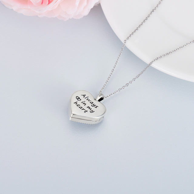 Sterling Silver Heart Shaped Cubic Zirconia Personalized Photo & Heart Personalized Photo Locket Necklace with Engraved Word-5