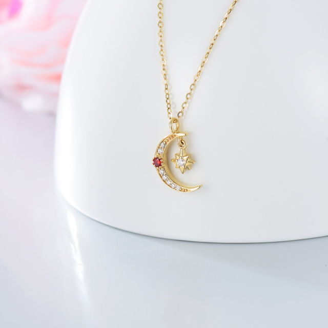 14K Gold Moissanite Moon & Star Pendant Necklace-2