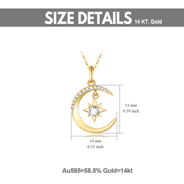 14K Gold Moissanite Moon & Pentagram Pendant Necklace-4