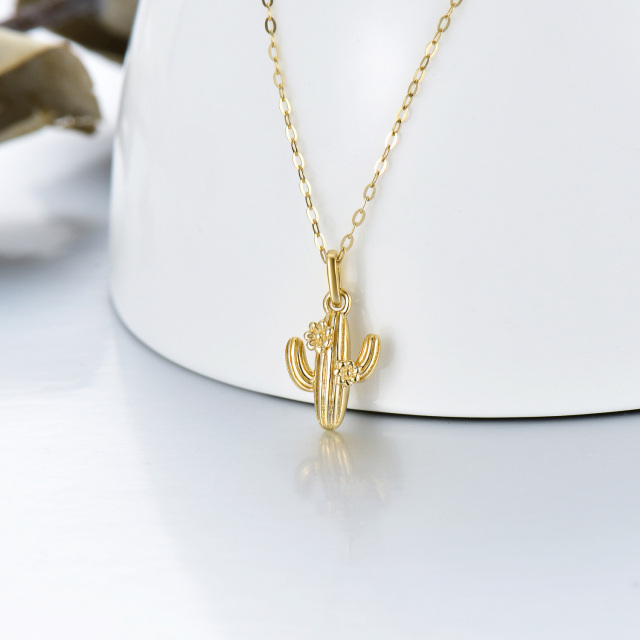 14k 18k Yellow Gold Cactus Pendant Necklace as Gifts for Women-2