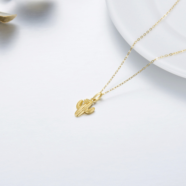 14k 18k Yellow Gold Cactus Pendant Necklace as Gifts for Women-3