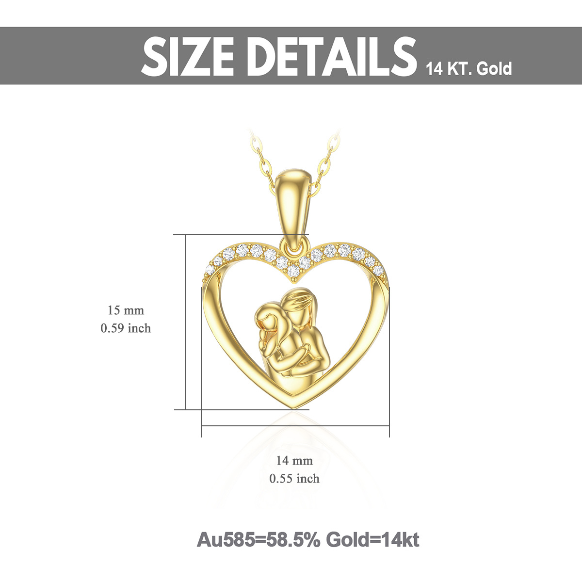 Collar colgante de oro de 14 quilates con moissanita madre e hija y corazón-5