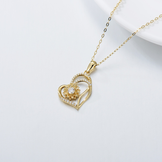 Collier en or 14K avec pendentif en Moissanite Tournesol et Coeur avec Coeur-2