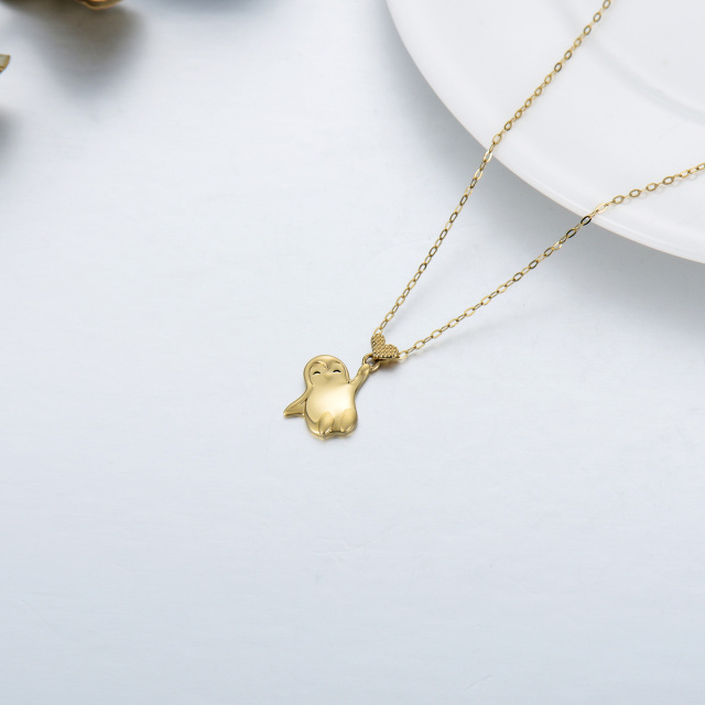 14K Gold Penguin & Heart Pendant Necklace-3