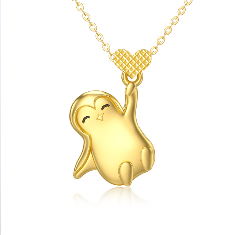 14K Gold Penguin & Heart Pendant Necklace